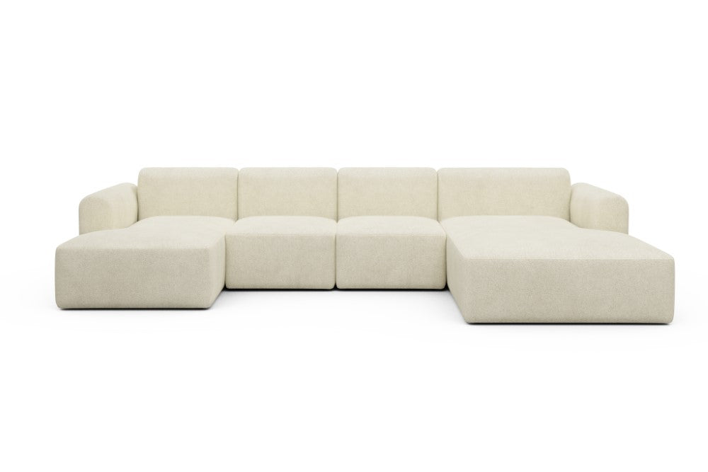 Rund Modular Sofa - Configurations 2 - U2L - 360 x 188 cm - Chaise + 2 Seater + Chaise - 531 Bouclé Off White
