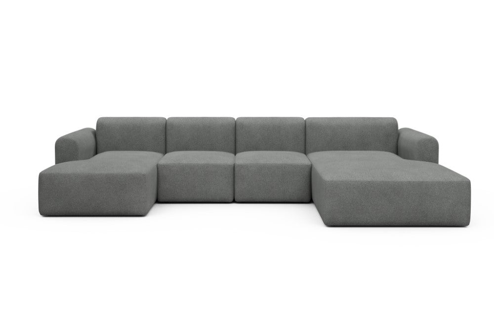 Rund Modular Sofa - Configurations 2 - U2L - 360 x 188 cm - Chaise + 2 Seater + Chaise - 533 Bouclé Ash Grey
