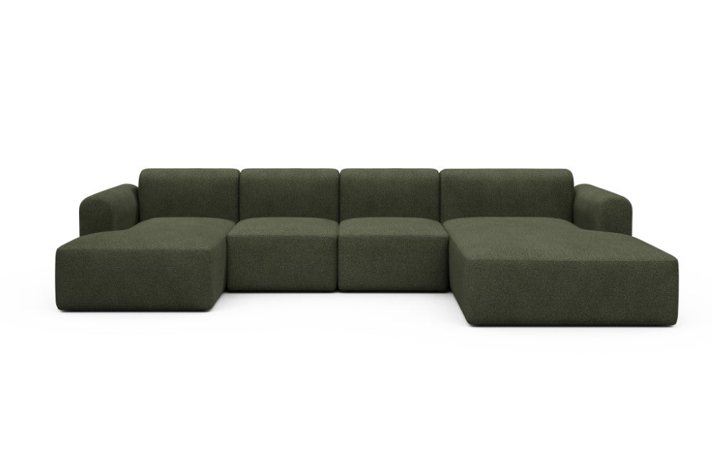 Rund Modular Sofa - Configurations 2 - U2L - 360 x 188 cm - Chaise + 2 Seater + Chaise - 535 Bouclé Forest Green