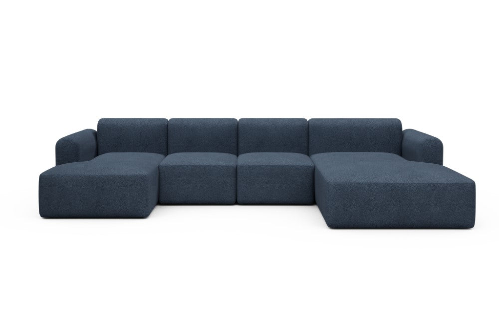 Rund Modular Sofa - Configurations 2 - U2L - 360 x 188 cm - Chaise + 2 Seater + Chaise - 537 Bouclé Blue