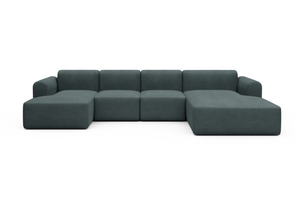 Rund Modular Sofa - Configurations 2 - U2L - 360 x 188 cm - Chaise + 2 Seater + Chaise - 573 Vivus Dusty Blue