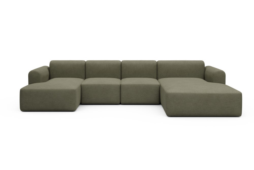 Rund Modular Sofa - Configurations 2 - U2L - 360 x 188 cm - Chaise + 2 Seater + Chaise - 575 Vivus Dusty Olive
