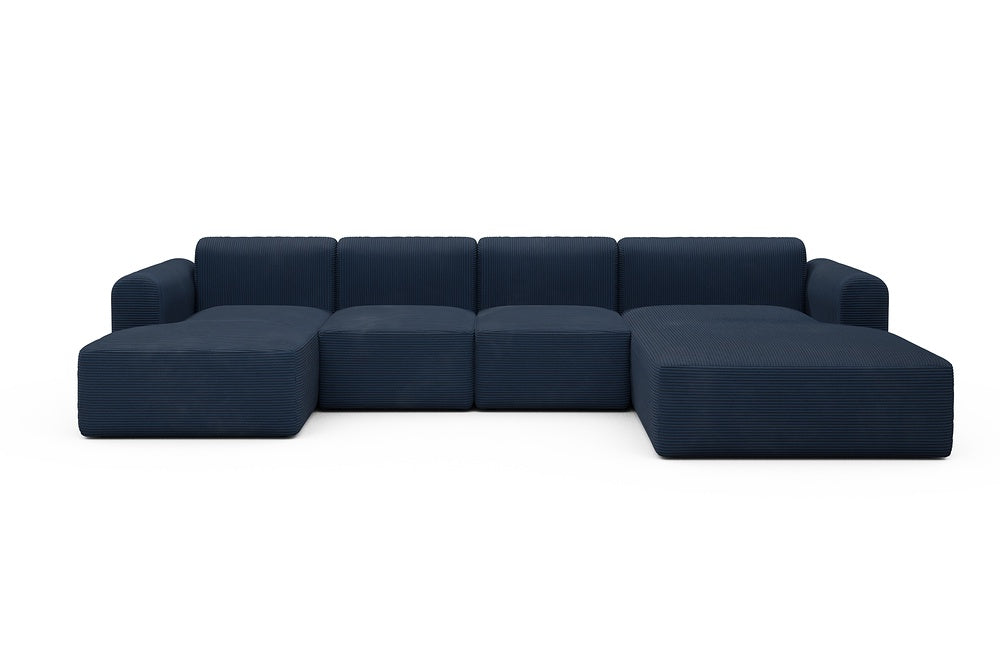 Rund Modular Sofa - Configurations 2 - U2L - 360 x 188 cm - Chaise + 2 Seater + Chaise - 591 Corduroy Midnight-Blue