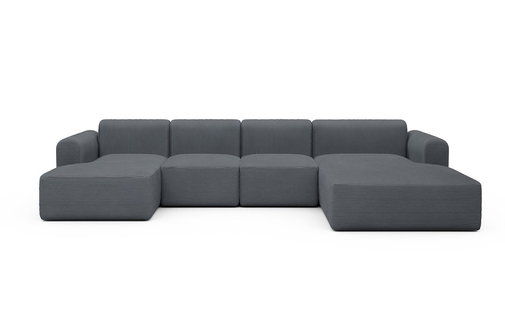 Rund Modular Sofa - Configurations 2 - U2L - 360 x 188 cm - Chaise + 2 Seater + Chaise - 592 Corduroy Silvermist