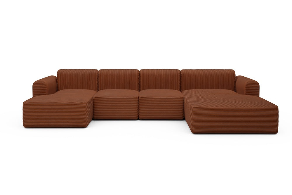 Rund Modular Sofa - Configurations 2 - U2L - 360 x 188 cm - Chaise + 2 Seater + Chaise - 595 Corduroy Burnt-Orange