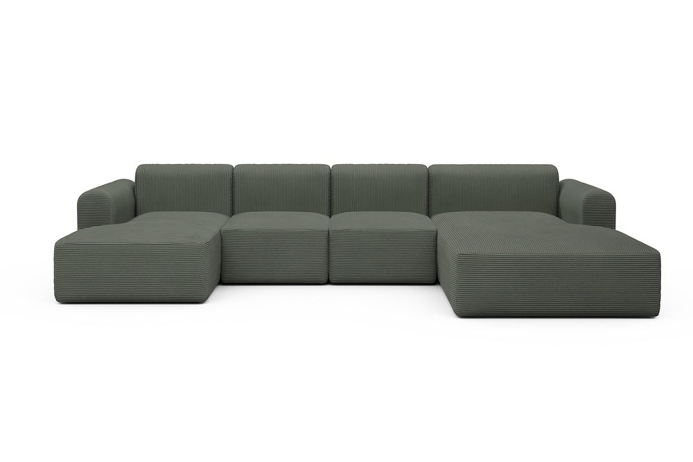 Rund Modular Sofa - Configurations 2 - U2L - 360 x 188 cm - Chaise + 2 Seater + Chaise - 598 Corduroy Sage
