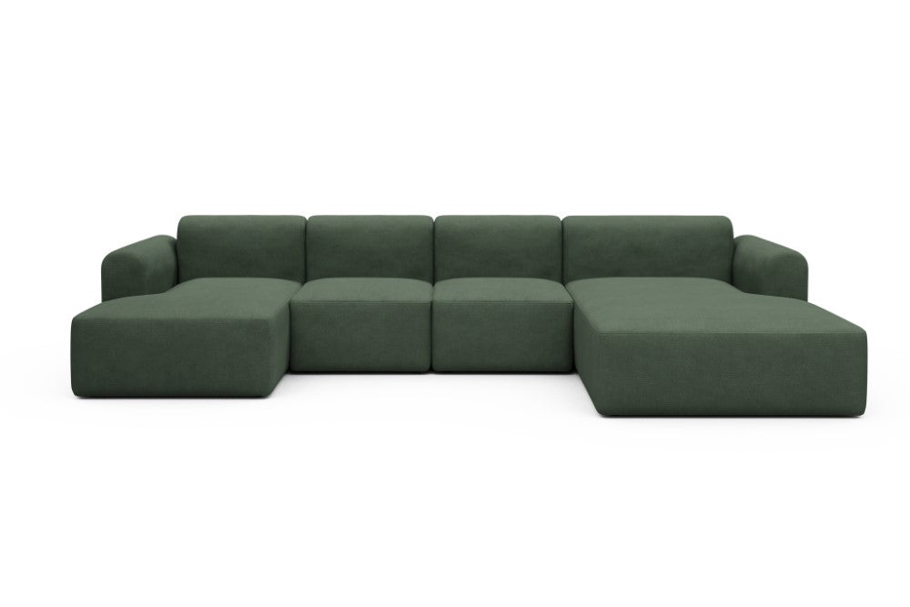 Rund Modular Sofa - Configurations 2 - U2L - 360 x 188 cm - Chaise + 2 Seater + Chaise - 769 Cura Saga Green