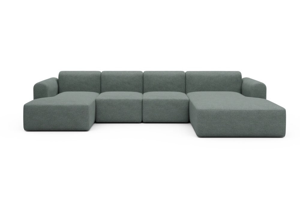 Rund Modular Sofa - Configurations 2 - U2L - 360 x 188 cm - Chaise + 2 Seater + Chaise - 770 Carreno Cielo Blue