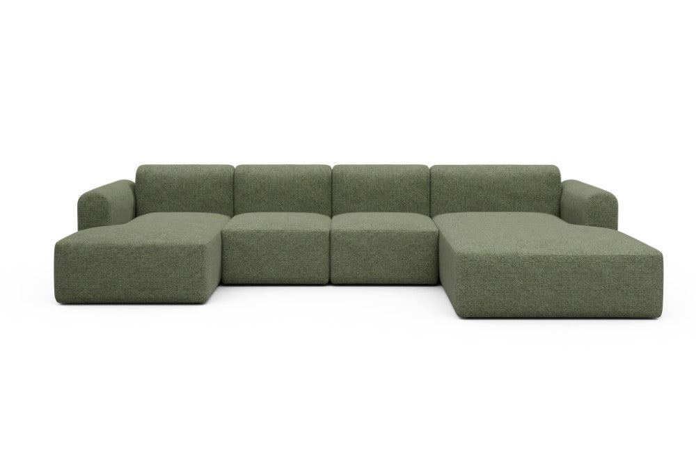 Rund Modular Sofa - Configurations 2 - U2L - 360 x 188 cm - Chaise + 2 Seater + Chaise - 775 Carreno Vivid Green