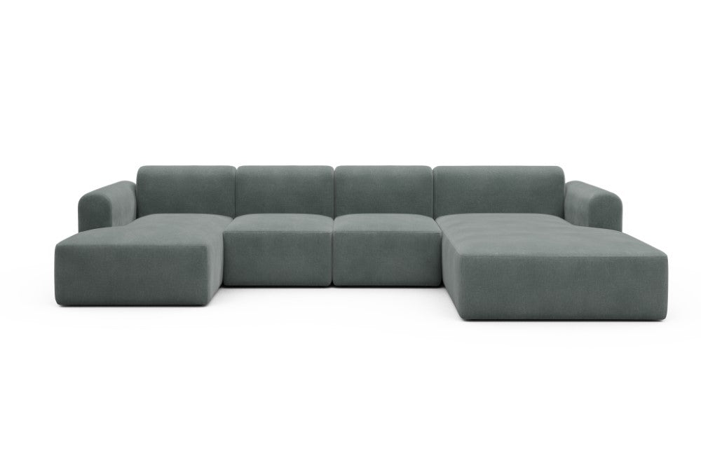 Rund Modular Sofa - Configurations 2 - U2L - 360 x 188 cm - Chaise + 2 Seater + Chaise - 812 Smooth Smooth Silver Grey