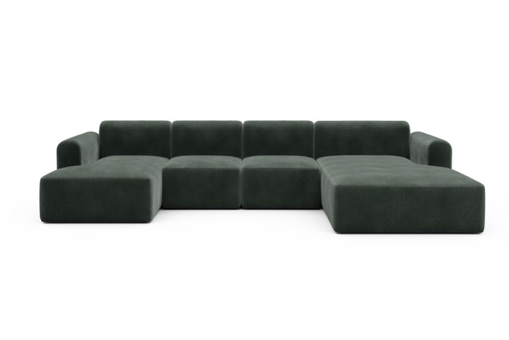 Rund Modular Sofa - Configurations 2 - U2L - 360 x 188 cm - Chaise + 2 Seater + Chaise - 814 Smooth Laural Green
