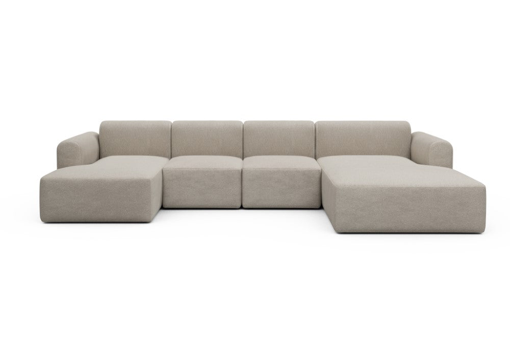 Rund Modular Sofa - Configurations 2 - U2L - 360 x 188 cm - Chaise + 2 Seater + Chaise - 816 Aivi Lace Beige
