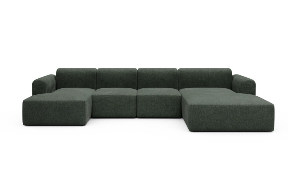 Rund Modular Sofa - Configurations 2 - U2L - 360 x 188 cm - Chaise + 2 Seater + Chaise - 818 Aivi Pine Green