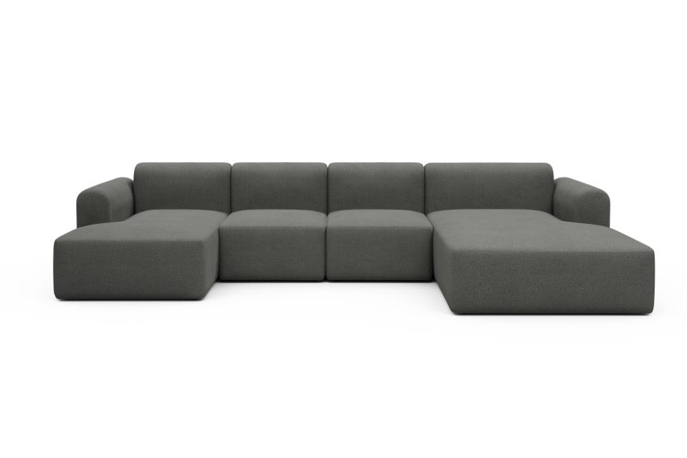 Rund Modular Sofa - Configurations 2 - U2L - 360 x 188 cm - Chaise + 2 Seater + Chaise - 852 Mahoga Seal Grey