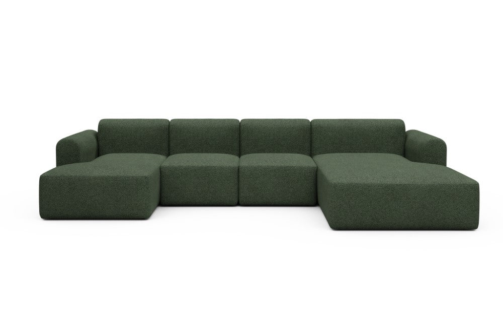 Rund Modular Sofa - Configurations 2 - U2L - 360 x 188 cm - Chaise + 2 Seater + Chaise - 869 Vanora Deep Green