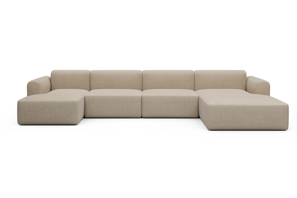 Rund Modular Sofa - Configurations 2 - U3L - 406 x 188 cm - Chaise + 2,5 Seater + Chaise - 410 Esina Almond Beige