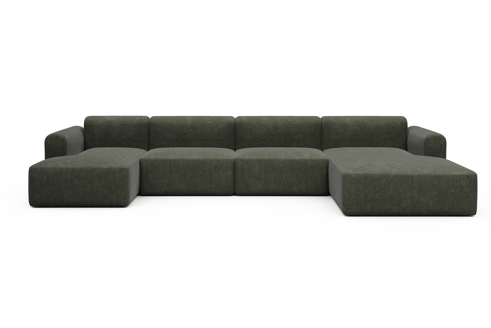 Rund Modular Sofa - Configurations 2 - U3L - 406 x 188 cm - Chaise + 2,5 Seater + Chaise - 413 Esina Olive Green