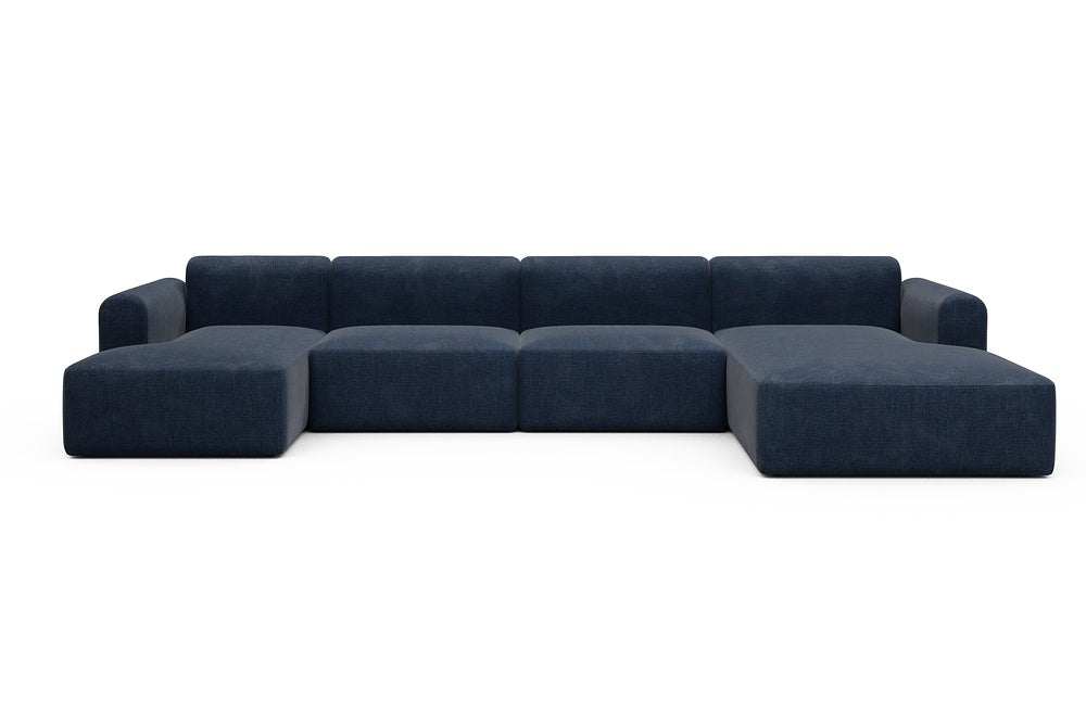 Rund Modular Sofa - Configurations 2 - U3L - 406 x 188 cm - Chaise + 2,5 Seater + Chaise - 414 Esina Indigo Blue
