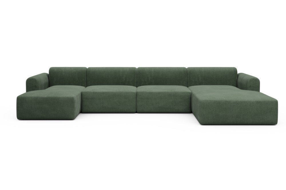 Rund Modular Sofa - Configurations 2 - U3L - 406 x 188 cm - Chaise + 2,5 Seater + Chaise - 498 Casone Forest Green