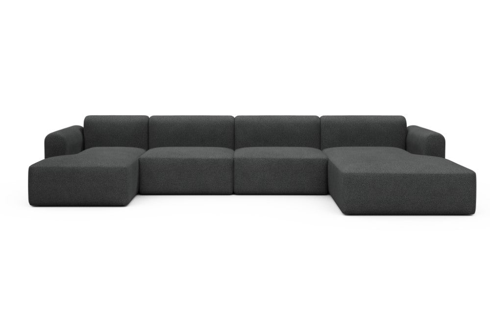 Rund Modular Sofa - Configurations 2 - U3L - 406 x 188 cm - Chaise + 2,5 Seater + Chaise - 529 Bouclé Charcoal