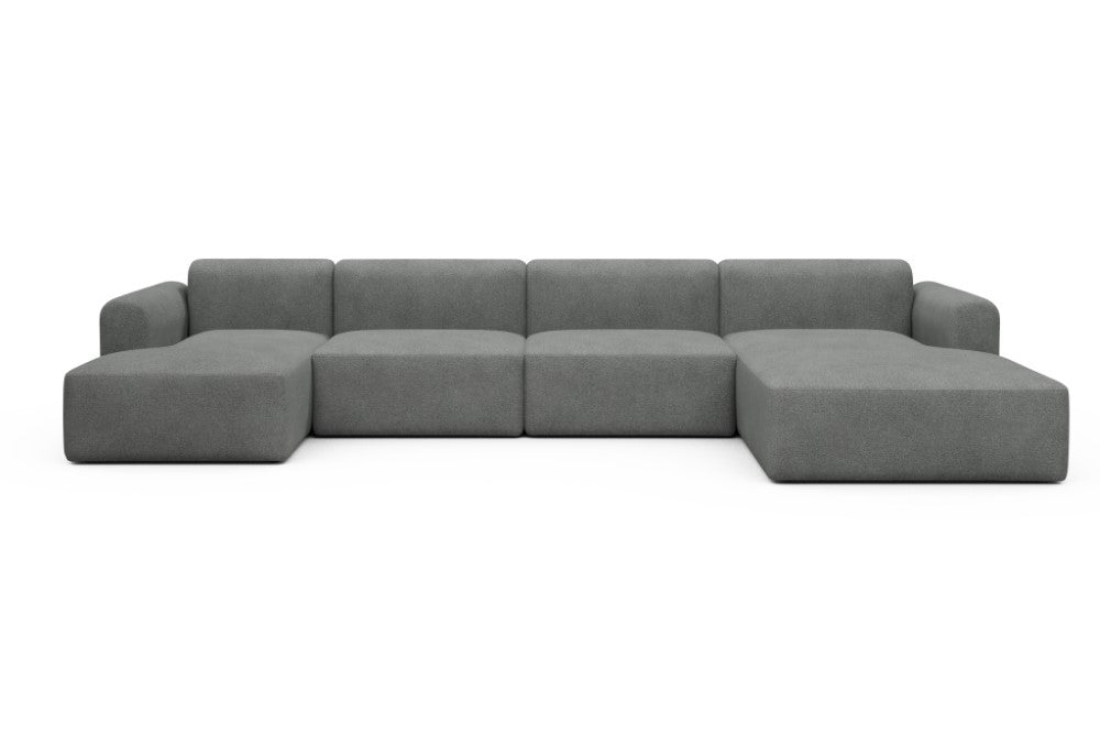 Rund Modular Sofa - Configurations 2 - U3L - 406 x 188 cm - Chaise + 2,5 Seater + Chaise - 533 Bouclé Ash Grey