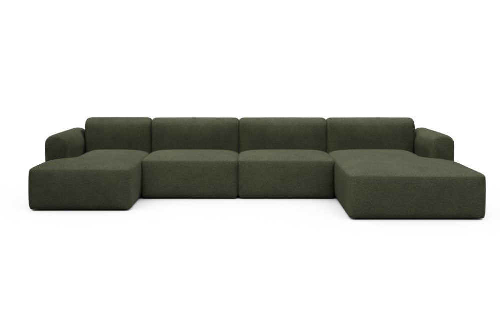 Rund Modular Sofa - Configurations 2 - U3L - 406 x 188 cm - Chaise + 2,5 Seater + Chaise - 535 Bouclé Forest Green