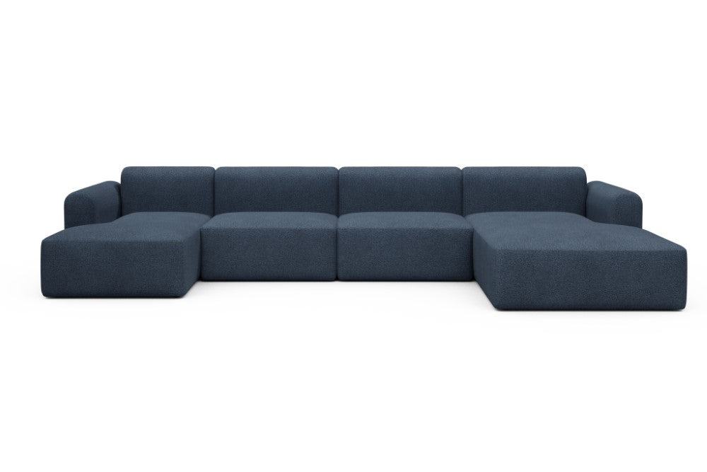 Rund Modular Sofa - Configurations 2 - U3L - 406 x 188 cm - Chaise + 2,5 Seater + Chaise - 537 Bouclé Blue