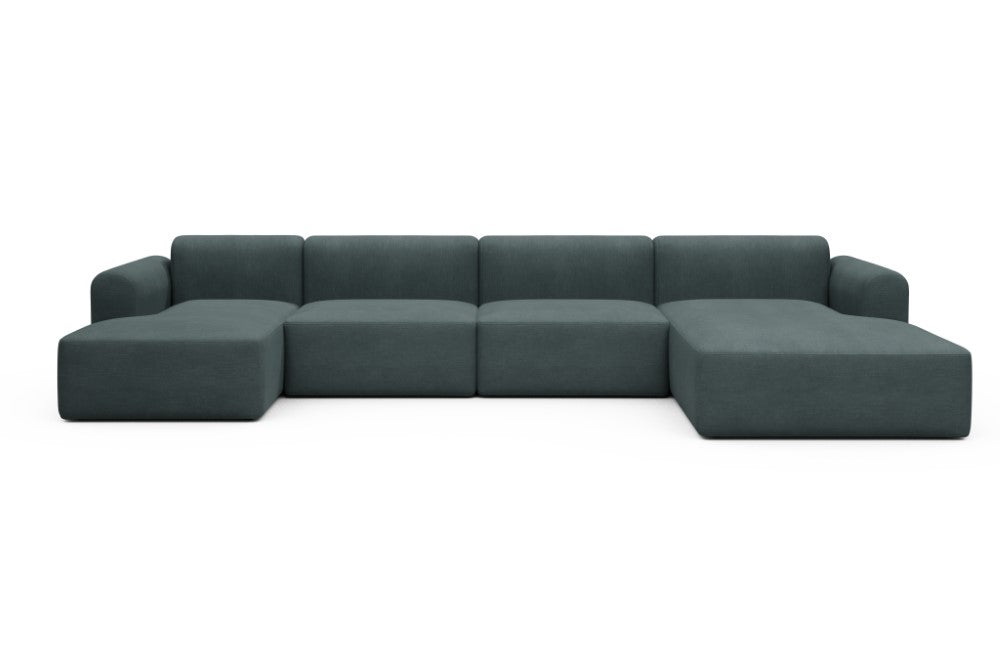 Rund Modular Sofa - Configurations 2 - U3L - 406 x 188 cm - Chaise + 2,5 Seater + Chaise - 573 Vivus Dusty Blue