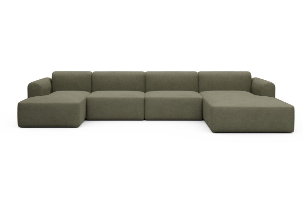Rund Modular Sofa - Configurations 2 - U3L - 406 x 188 cm - Chaise + 2,5 Seater + Chaise - 575 Vivus Dusty Olive