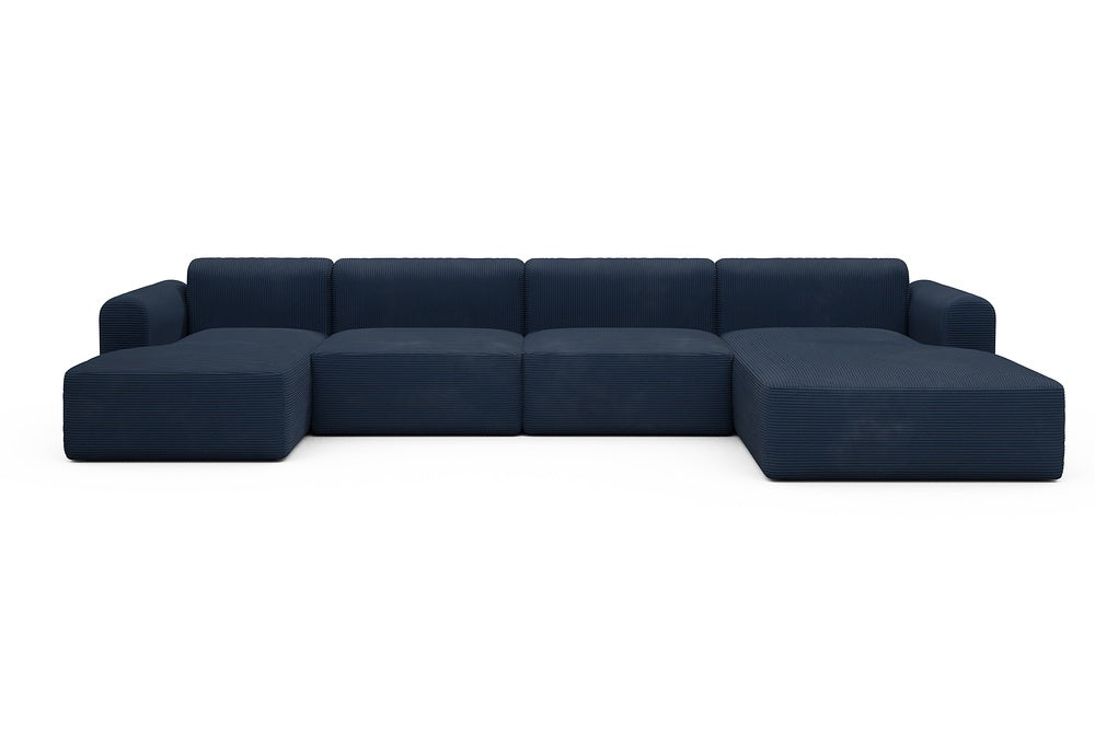 Rund Modular Sofa - Configurations 2 - U3L - 406 x 188 cm - Chaise + 2,5 Seater + Chaise - 591 Corduroy Midnight-Blue