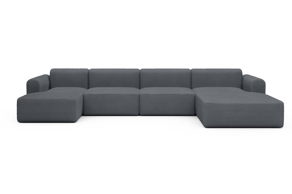 Rund Modular Sofa - Configurations 2 - U3L - 406 x 188 cm - Chaise + 2,5 Seater + Chaise - 592 Corduroy Silvermist