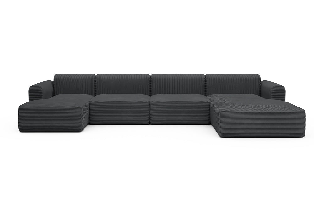 Rund Modular Sofa - Configurations 2 - U3L - 406 x 188 cm - Chaise + 2,5 Seater + Chaise - 593 Corduroy Graphite