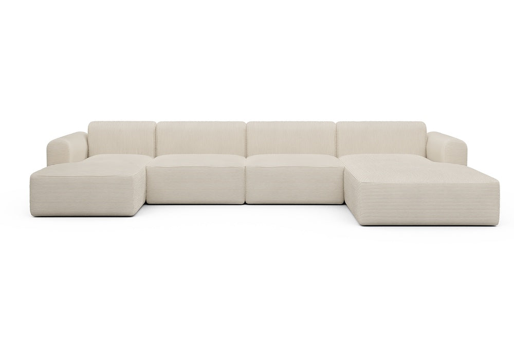 Rund Modular Sofa - Configurations 2 - U3L - 406 x 188 cm - Chaise + 2,5 Seater + Chaise - 594 Corduroy Ivory