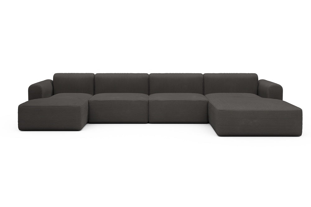 Rund Modular Sofa - Configurations 2 - U3L - 406 x 188 cm - Chaise + 2,5 Seater + Chaise - 597 Corduroy Charcoal
