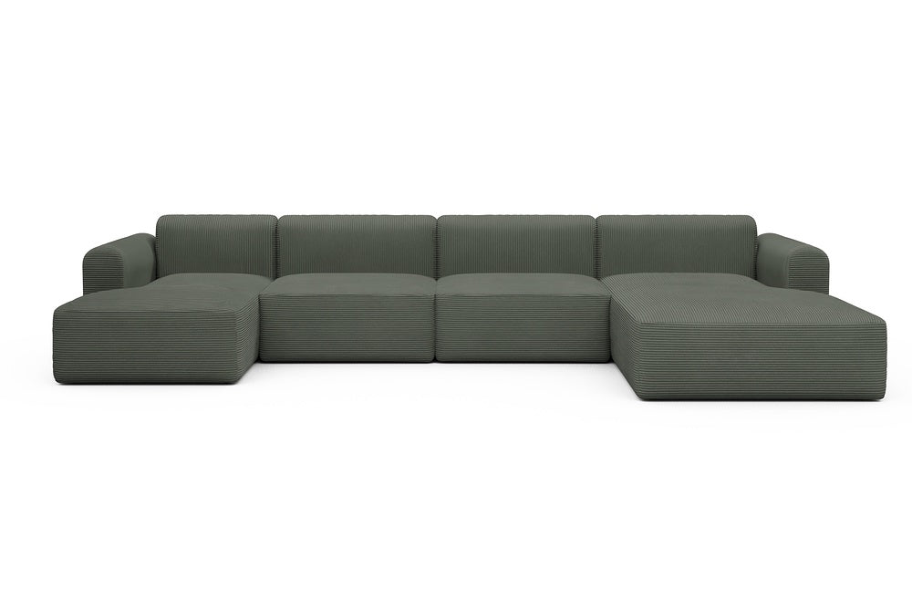 Rund Modular Sofa - Configurations 2 - U3L - 406 x 188 cm - Chaise + 2,5 Seater + Chaise - 598 Corduroy Sage