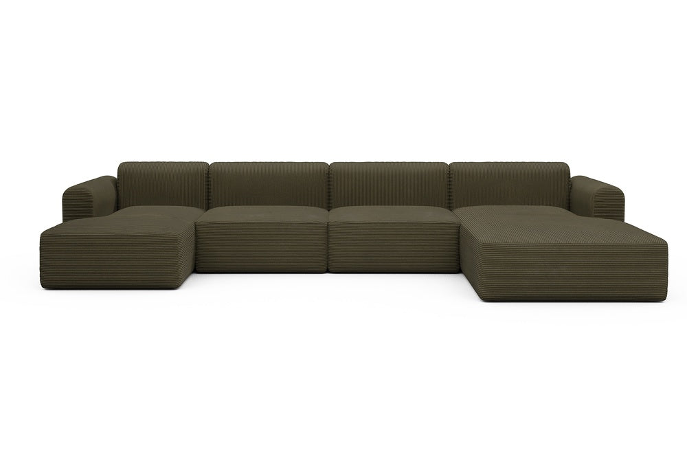 Rund Modular Sofa - Configurations 2 - U3L - 406 x 188 cm - Chaise + 2,5 Seater + Chaise - 599 Corduroy Olive