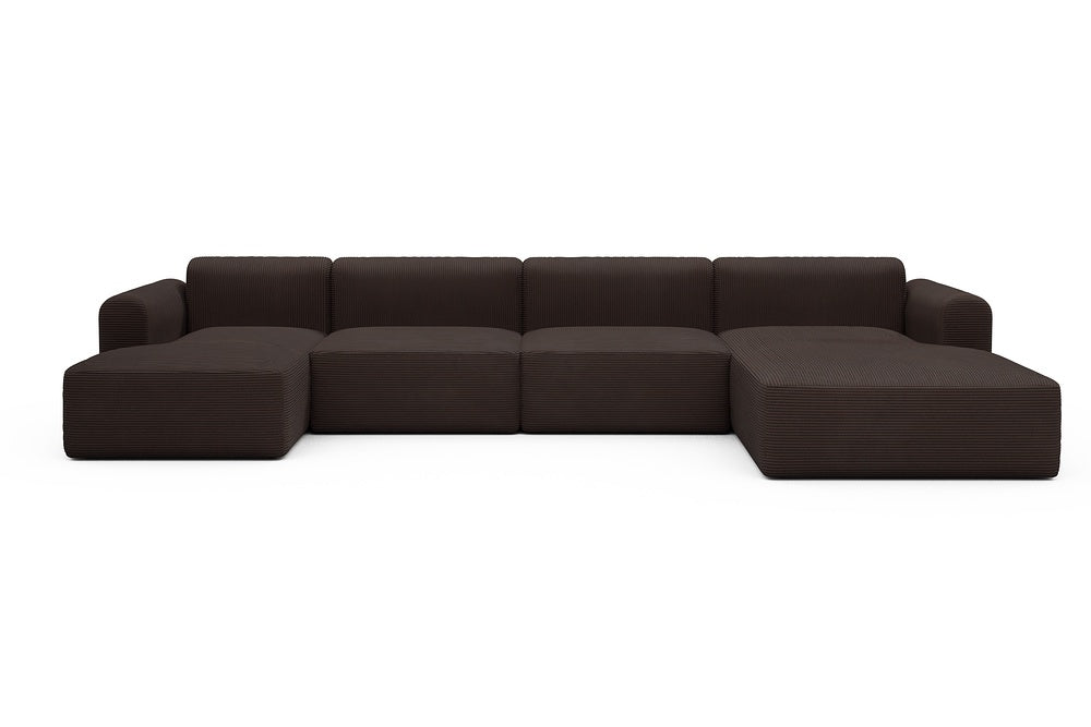 Rund Modular Sofa - Configurations 2 - U3L - 406 x 188 cm - Chaise + 2,5 Seater + Chaise - 600 Corduroy Cocoa