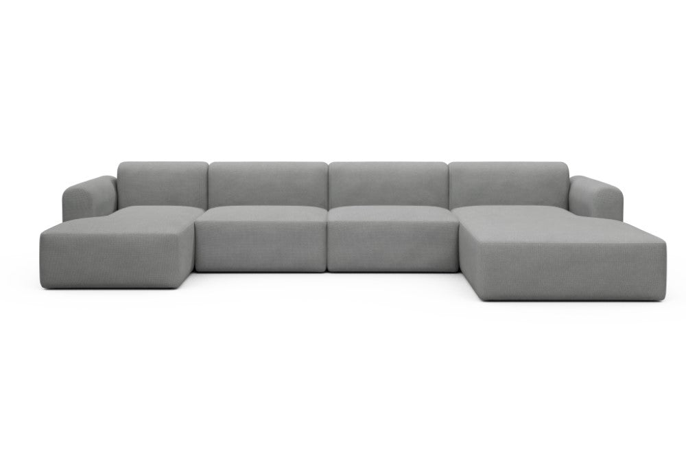 Rund Modular Sofa - Configurations 2 - U3L - 406 x 188 cm - Chaise + 2,5 Seater + Chaise - 764 Cura Sand Grey