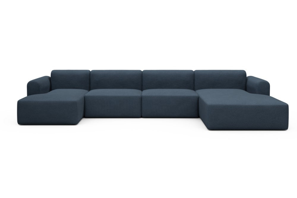 Rund Modular Sofa - Configurations 2 - U3L - 406 x 188 cm - Chaise + 2,5 Seater + Chaise - 768 Cura Oxford Blue