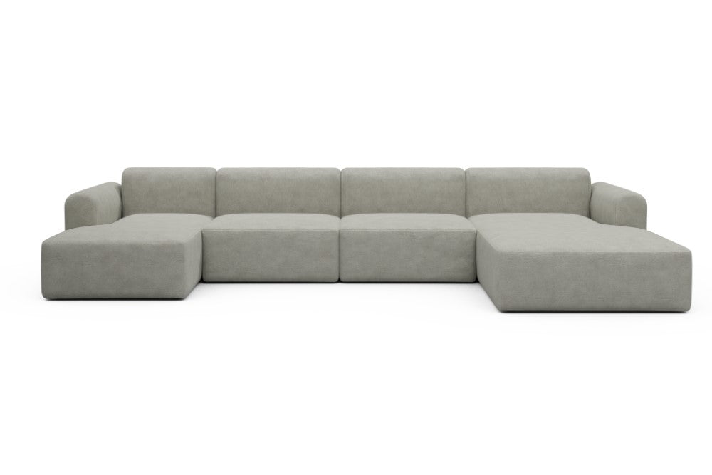 Rund Modular Sofa - Configurations 2 - U3L - 406 x 188 cm - Chaise + 2,5 Seater + Chaise - 773 Carreno Moon Stone White