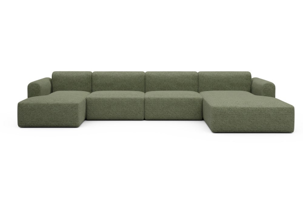 Rund Modular Sofa - Configurations 2 - U3L - 406 x 188 cm - Chaise + 2,5 Seater + Chaise - 775 Carreno Vivid Green
