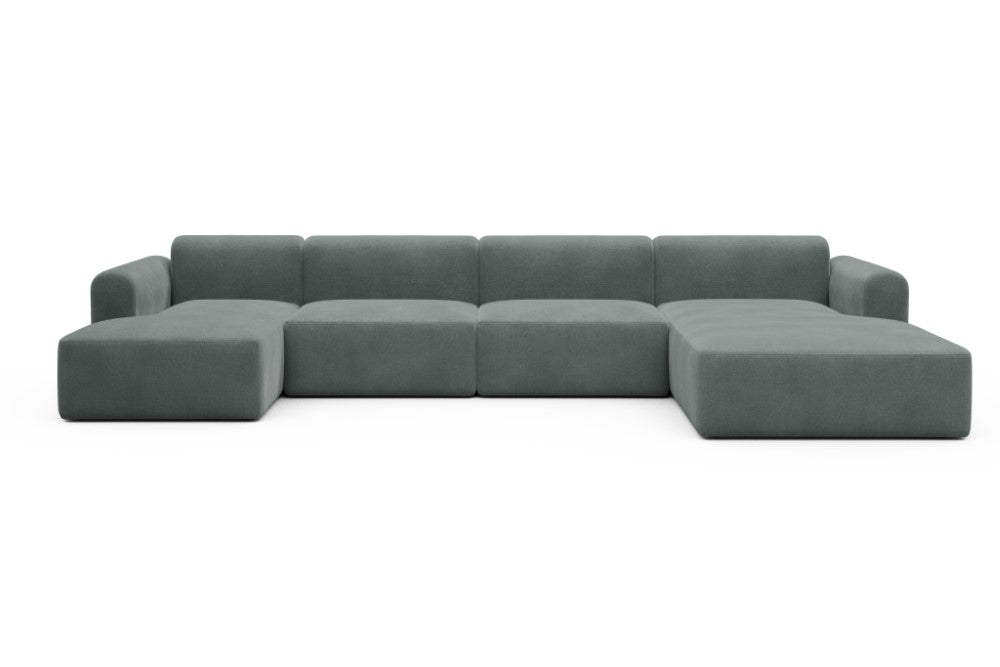 Rund Modular Sofa - Configurations 2 - U3L - 406 x 188 cm - Chaise + 2,5 Seater + Chaise - 812 Smooth Smooth Silver Grey