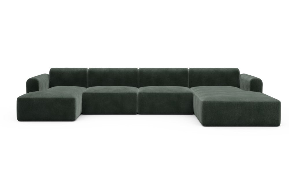 Rund Modular Sofa - Configurations 2 - U3L - 406 x 188 cm - Chaise + 2,5 Seater + Chaise - 814 Smooth Laural Green