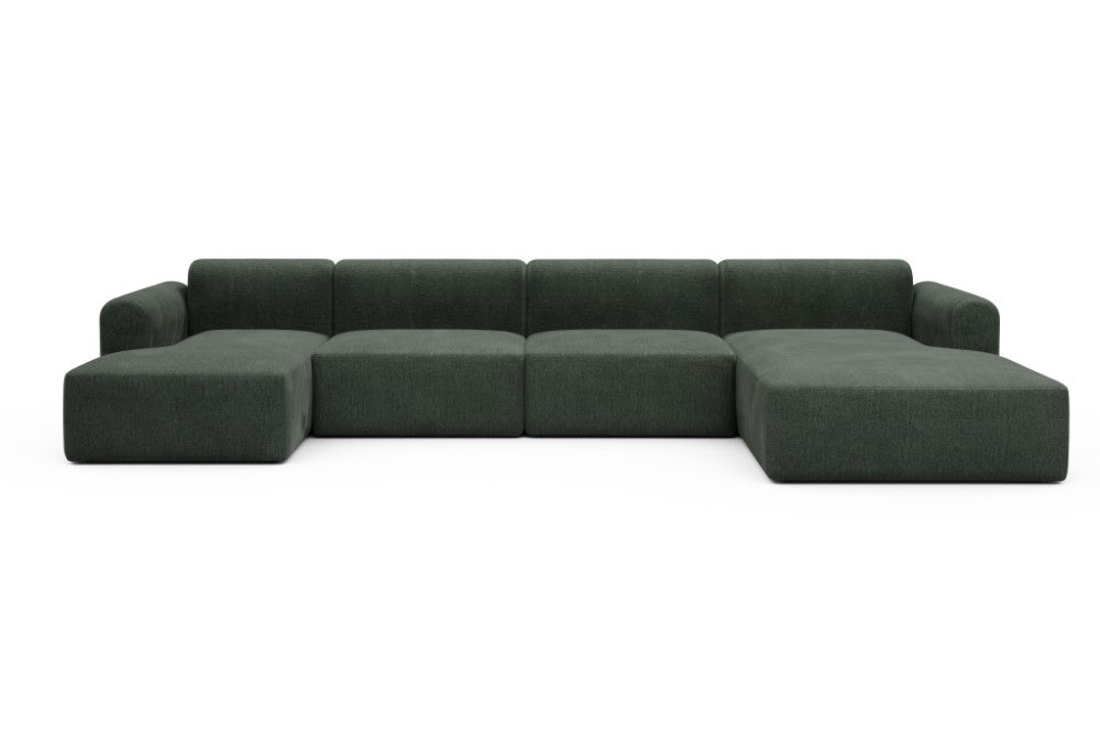 Rund Modular Sofa - Configurations 2 - U3L - 406 x 188 cm - Chaise + 2,5 Seater + Chaise - 818 Aivi Pine Green