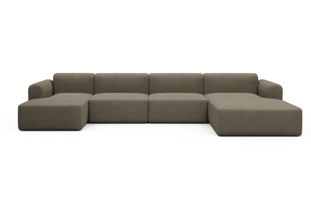 Rund Modular Sofa - Configurations 2 - U3L - 406 x 188 cm - Chaise + 2,5 Seater + Chaise - 850 Mahoga Caramel Grey
