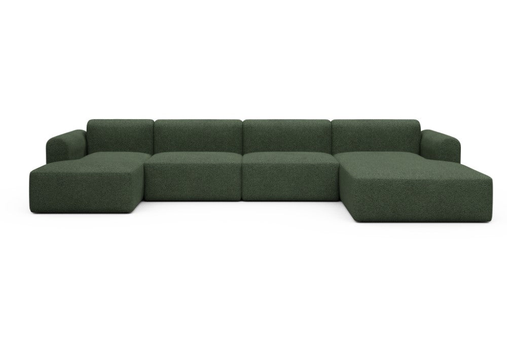 Rund Modular Sofa - Configurations 2 - U3L - 406 x 188 cm - Chaise + 2,5 Seater + Chaise - 869 Vanora Deep Green
