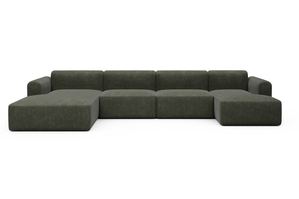 Rund Modular Sofa - Configurations 2 - U4L - 406 x 188 cm - Chaise + 2,5 Seater + Chaise - 413 Esina Olive Green