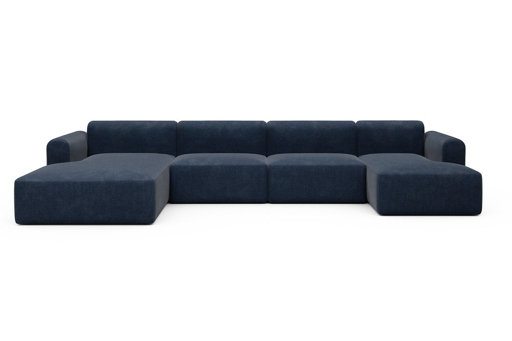 Rund Modular Sofa - Configurations 2 - U4L - 406 x 188 cm - Chaise + 2,5 Seater + Chaise - 414 Esina Indigo Blue