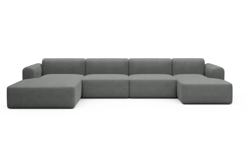 Rund Modular Sofa - Configurations 2 - U4L - 406 x 188 cm - Chaise + 2,5 Seater + Chaise - 440 Satya Steel Grey