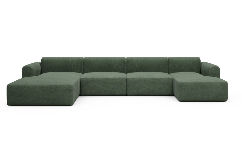 Rund Modular Sofa - Configurations 2 - U4L - 406 x 188 cm - Chaise + 2,5 Seater + Chaise - 498 Casone Forest Green